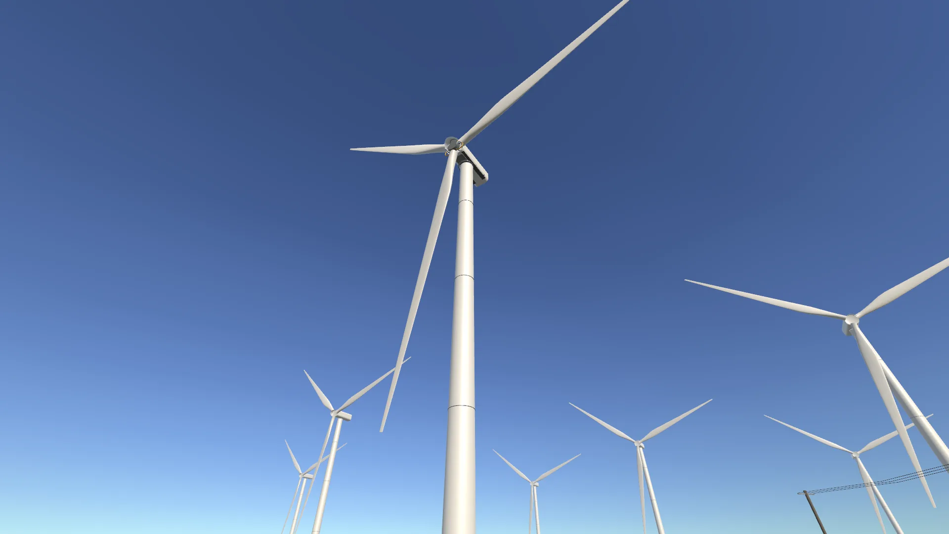 Parque eólico virtual visto desde la base de un aerogenerador